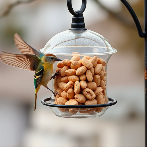 Bird feeder filled with peanuts outdoors