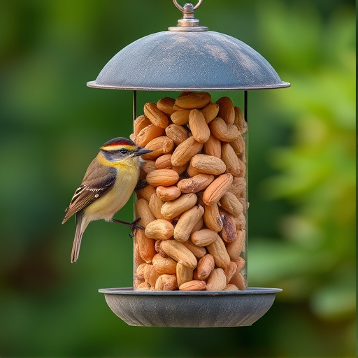Bird feeder filled with peanuts outdoors