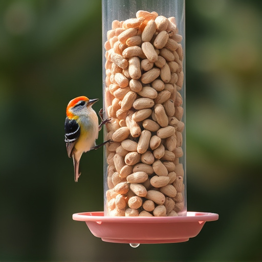 Bird feeder filled with peanuts outdoors