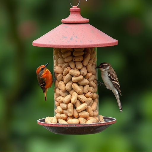 Bird feeder filled with peanuts outdoors