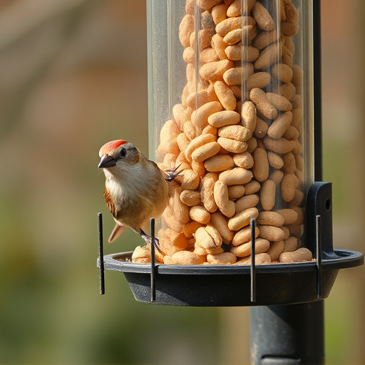 Bird feeder filled with peanuts outdoors