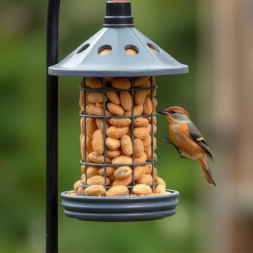 Bird feeder filled with peanuts outdoors