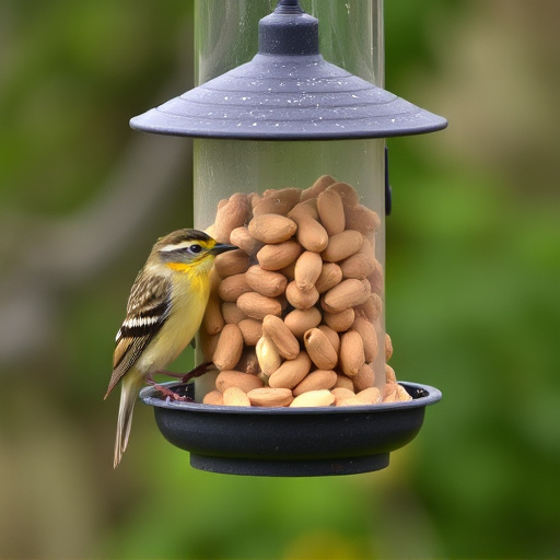 Bird feeder filled with peanuts outdoors