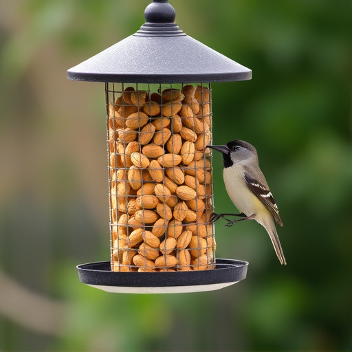 Bird feeder filled with peanuts outdoors