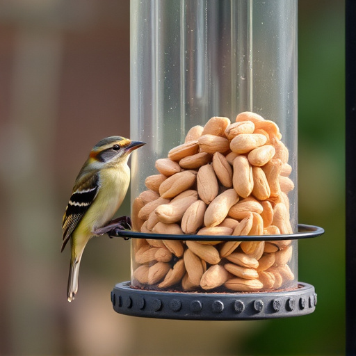 Bird feeder filled with peanuts outdoors
