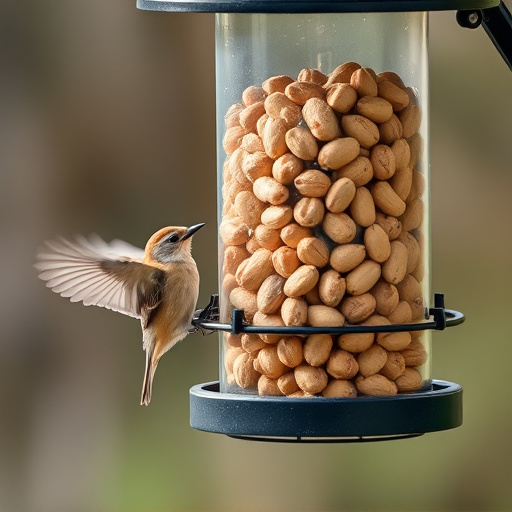 Bird feeder filled with peanuts outdoors