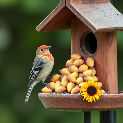 Bird feeder filled with sunflower hearts