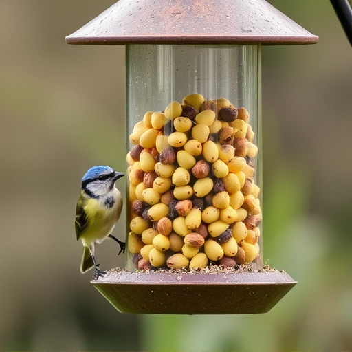 Bird feeder filled with sunflower hearts