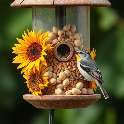 Bird feeder filled with sunflower hearts