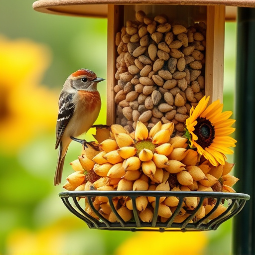 Bird feeder filled with sunflower hearts