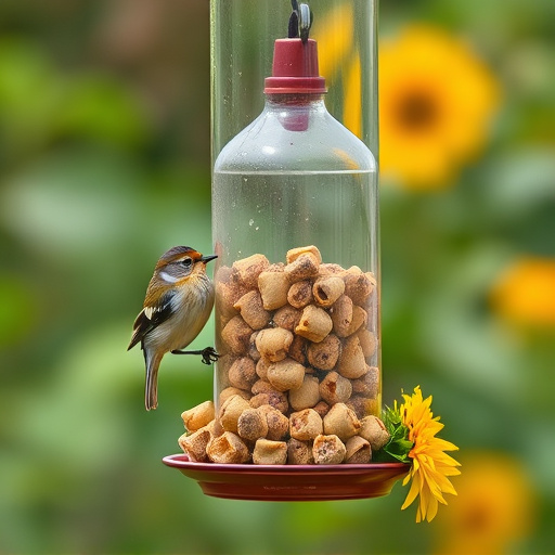 Bird feeder filled with sunflower hearts