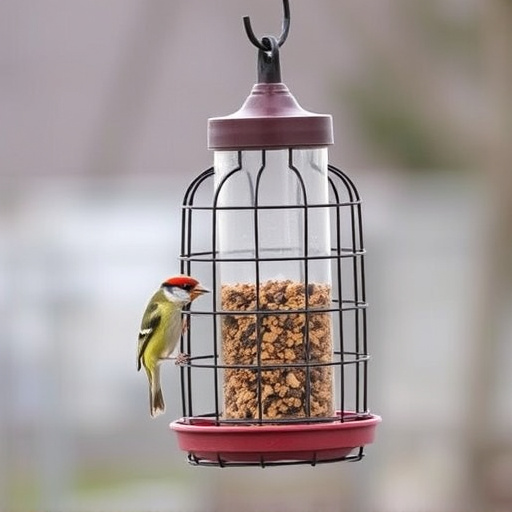 Bird feeder hanging with squirrel proof cage