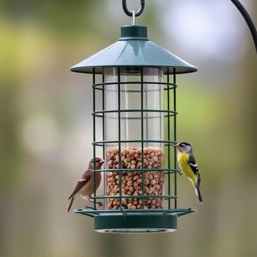 Bird feeder hanging with squirrel proof cage