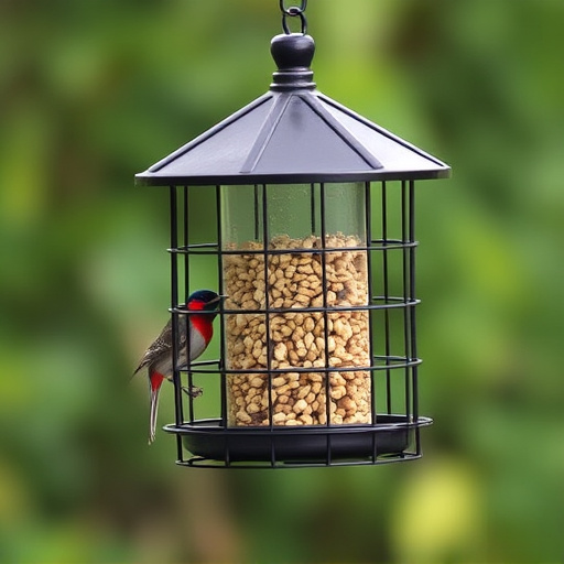 Bird feeder hanging with squirrel proof cage