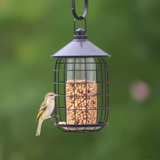 Bird feeder hanging with squirrel proof cage