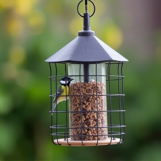 Bird feeder protected by wire mesh