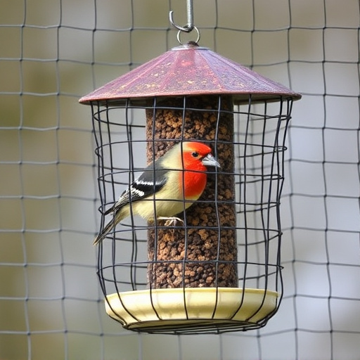 Bird feeder protected by wire mesh