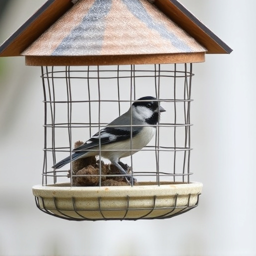 Bird feeder protected by wire mesh