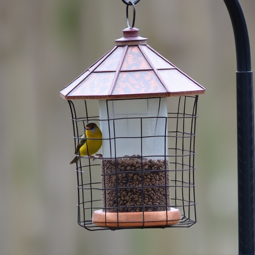 Bird feeder protected by wire mesh