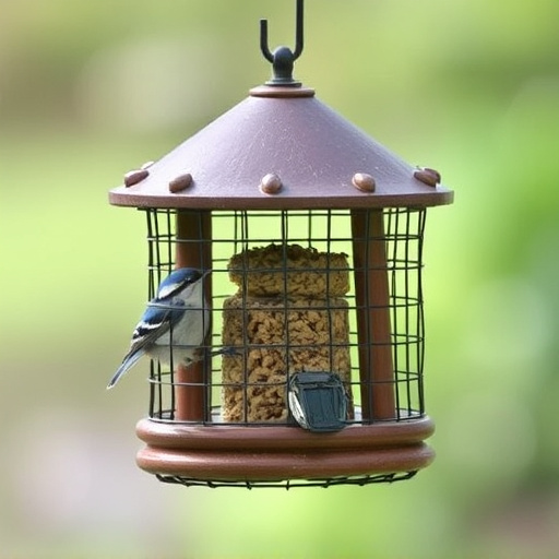 Bird feeder protected by wire mesh