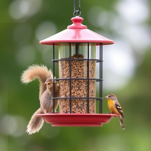 Bird feeder with rotating squirrel guard
