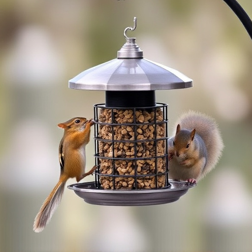 Bird feeder with rotating squirrel guard