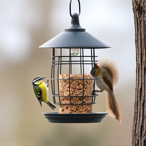 Bird feeder with rotating squirrel guard