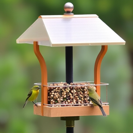 Bird feeding station with roof cover