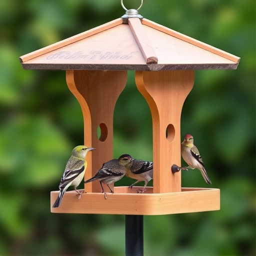 Bird feeding station with roof cover