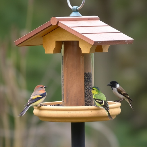 Bird feeding station with roof cover