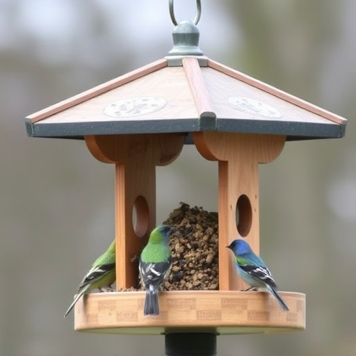 Bird feeding station with roof cover