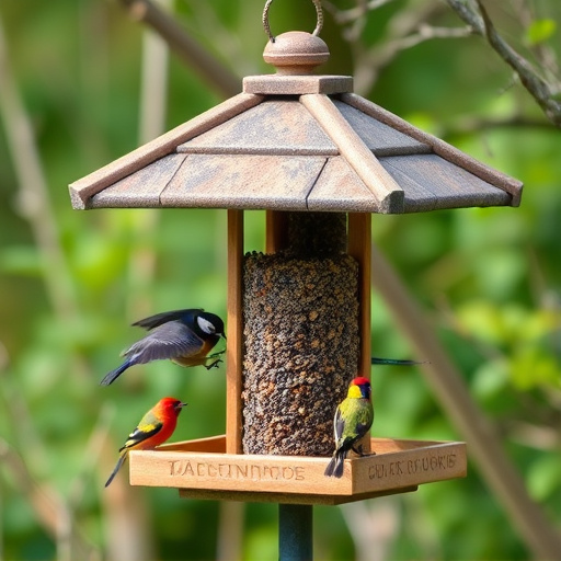 Bird feeding station with roof cover