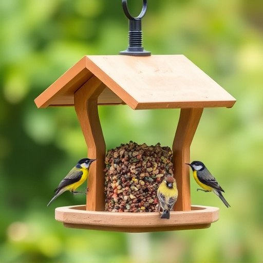 Bird feeding station with roof cover