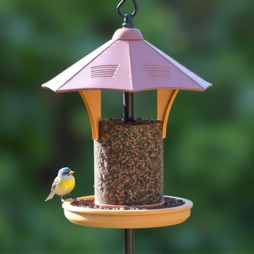 Bird feeding station with roof cover