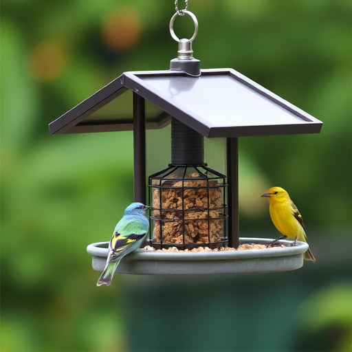 Bird feeding station with roof cover