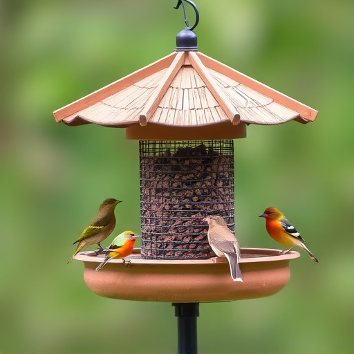 Bird feeding station with roof cover