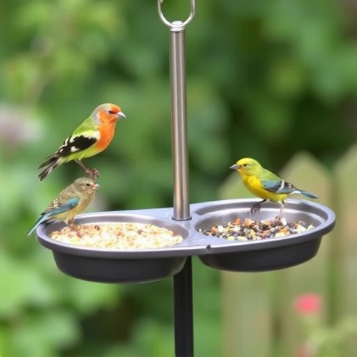 Bird feeding station with seed trays