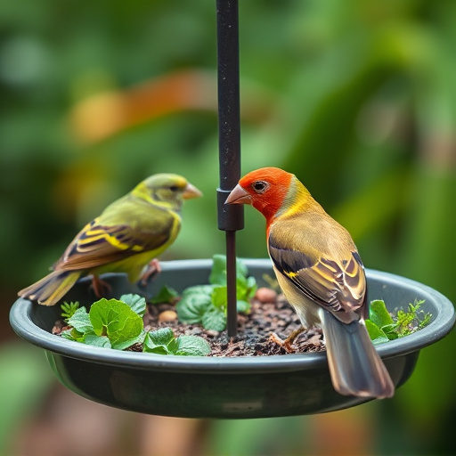 Bird feeding tray with fresh greens