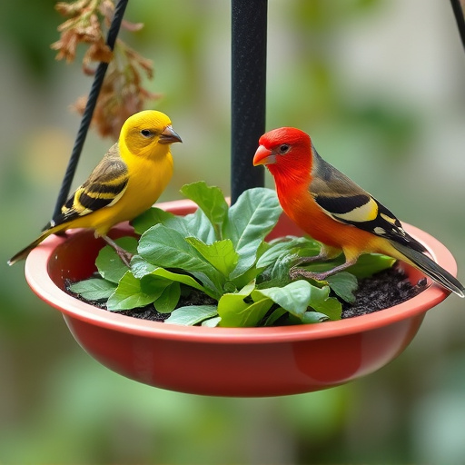 Bird feeding tray with fresh greens