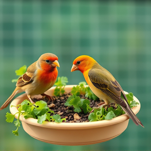 Bird feeding tray with fresh greens