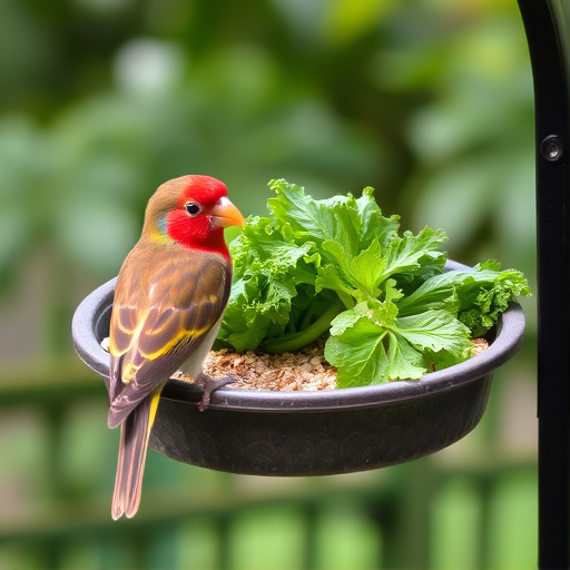 Bird feeding tray with fresh greens