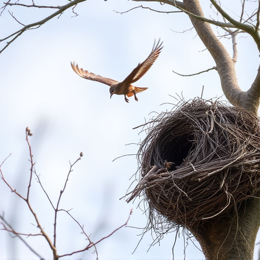 Bird flying from unused nesting spot