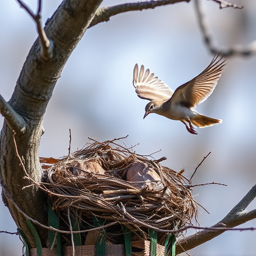 Bird flying from unused nesting spot