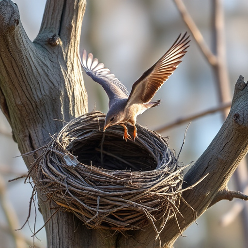 Bird flying from unused nesting spot