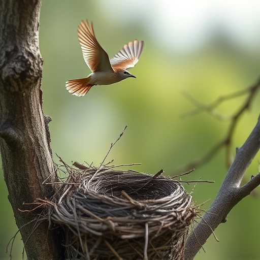 Bird flying from unused nesting spot