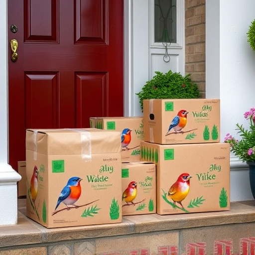 Bird food delivery boxes on doorstep