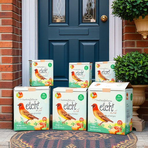 Bird food delivery boxes on doorstep