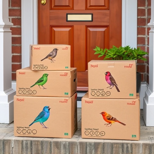 Bird food delivery boxes on doorstep