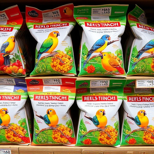Bird food packets with price labels