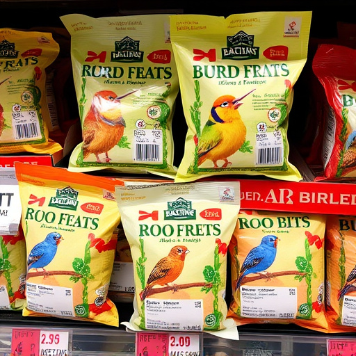 Bird food packets with price labels